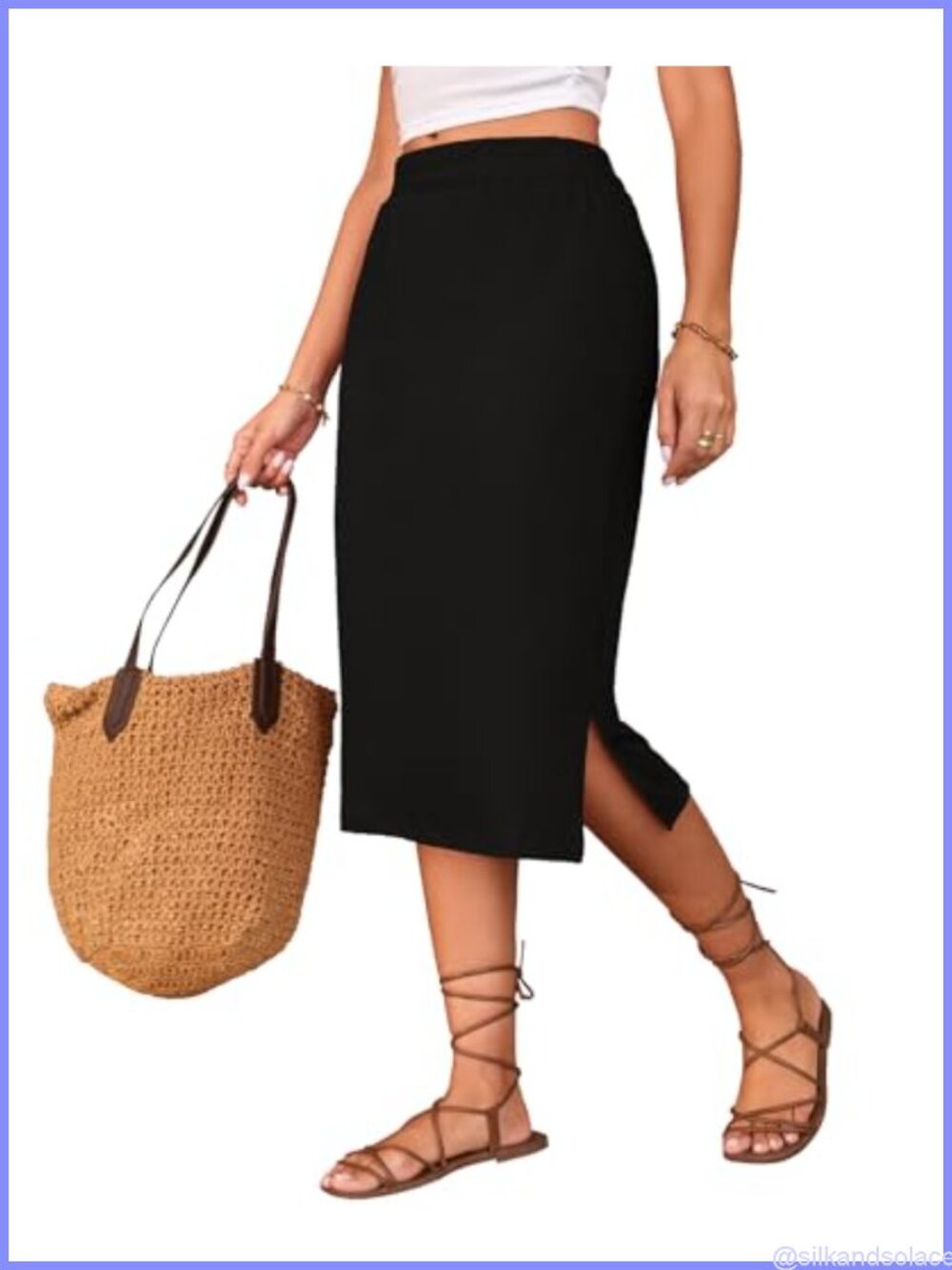 Midi Skirts for Women Summer High Waisted Elastic Side Slit Long Skirts